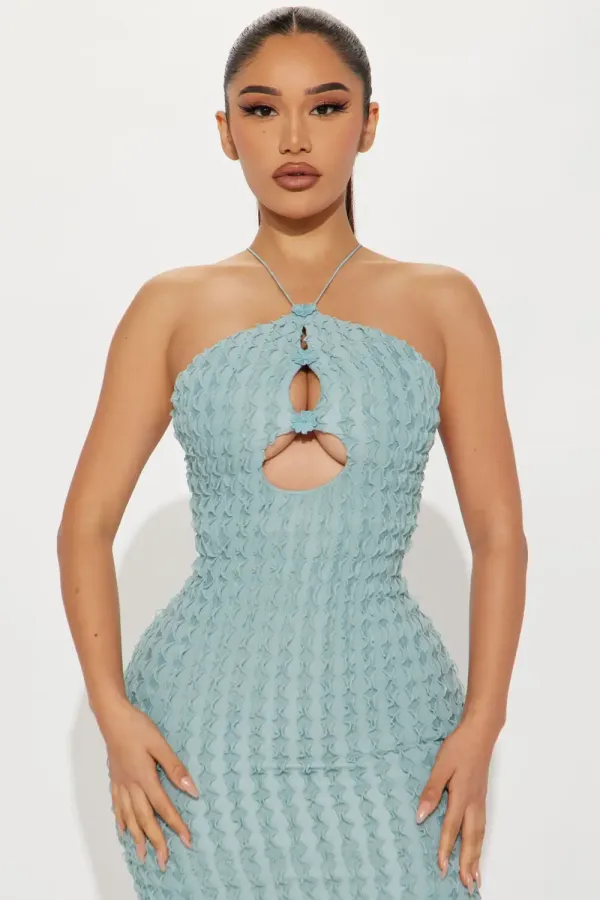 Tina Textured Midi Dress - Slate Blue