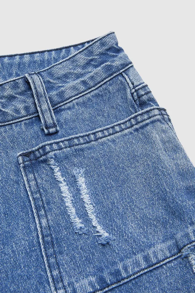 Wash Ripped Mid Rise Barrel Leg Jeans