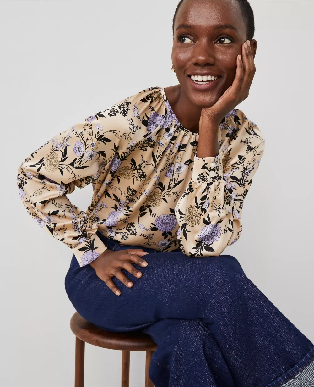 Floral Shirred Raglan Top