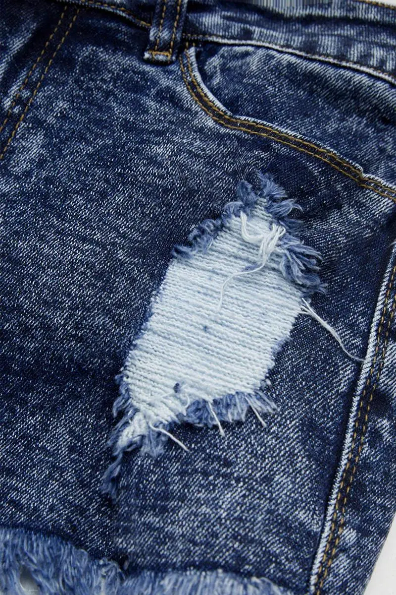 Wash Raw Hem Ripped High Rise Denim Shorts