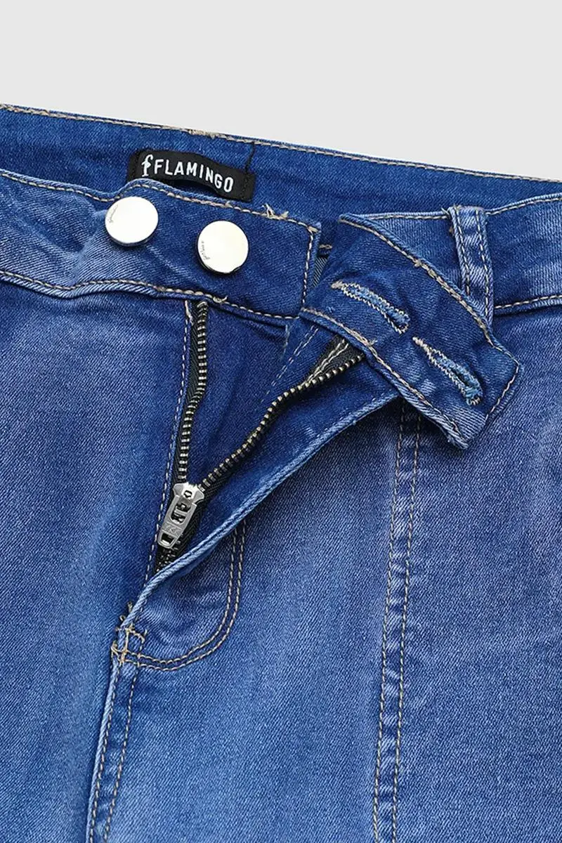 Ripped Double Button Wash Stretchy High Waist Skinny Jeans