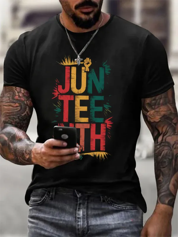 Men'S Round-Neck Short-Sleeved T-Shirt With Juneteenth Prints