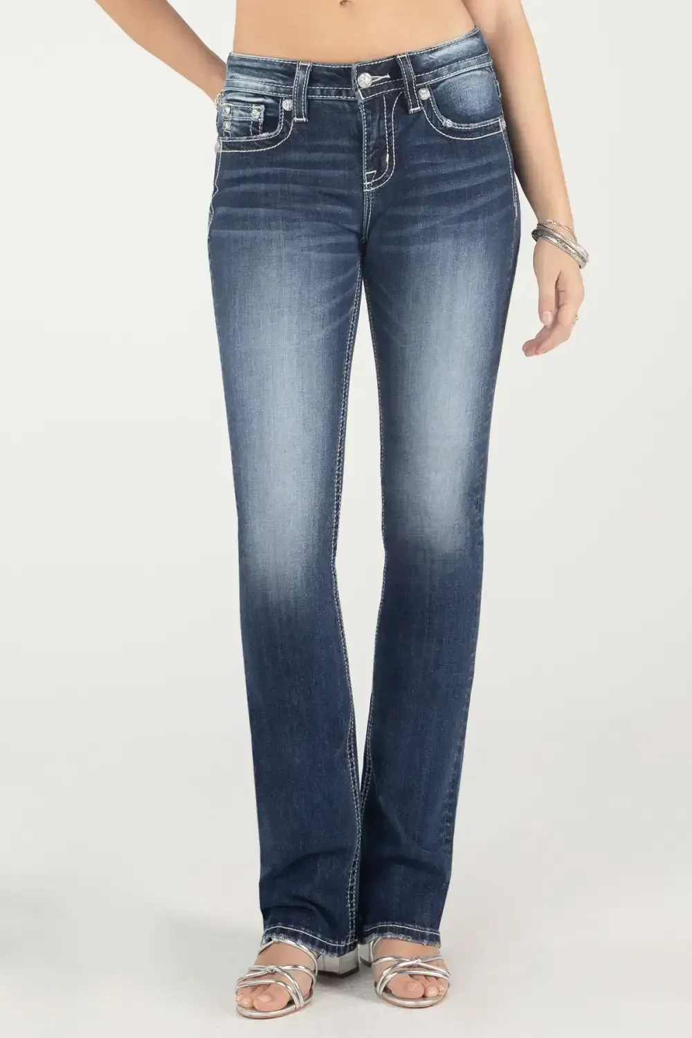 Metallic Turquoise Fleur De Lis Bootcut Jeans