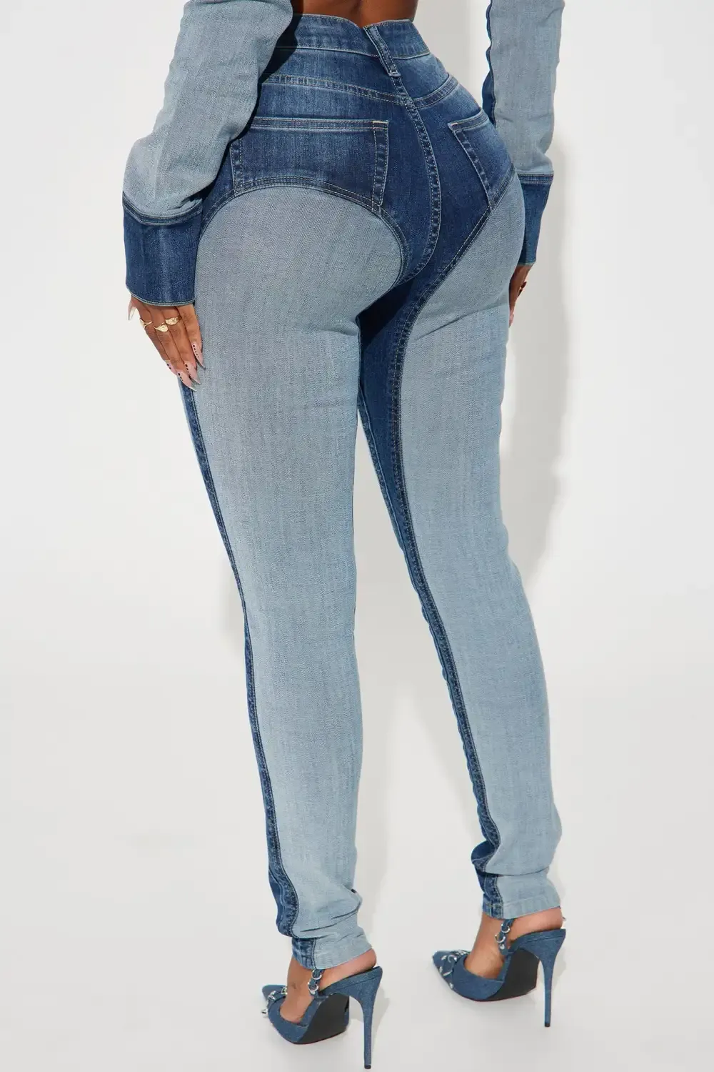 Coronado Two Tone Moto Skinny Jeans - Medium Wash