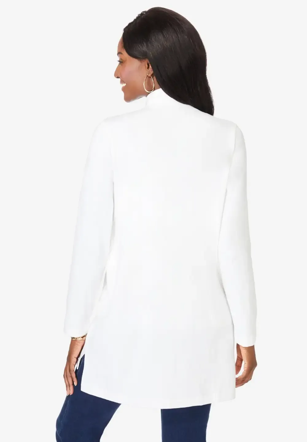 Stretch Cotton Zip Front Hi-Low Jacket