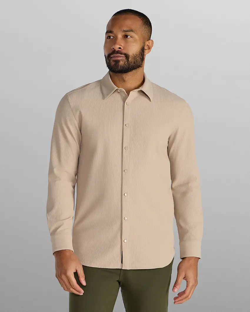 Ribbed+ Long Sleeve Button Down