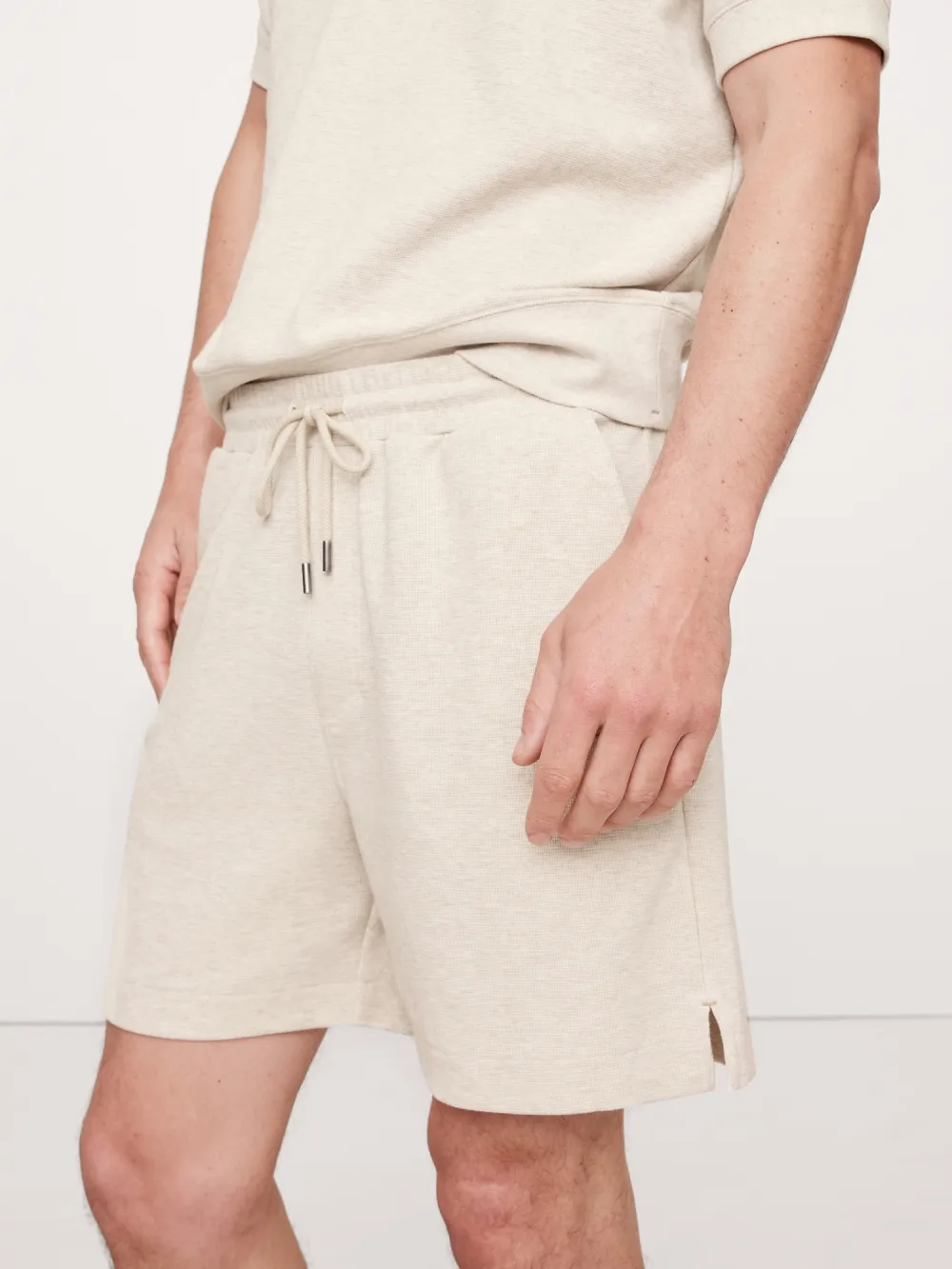 Men's Heather Oatmeal Cotton Knitted Elastic Shorts