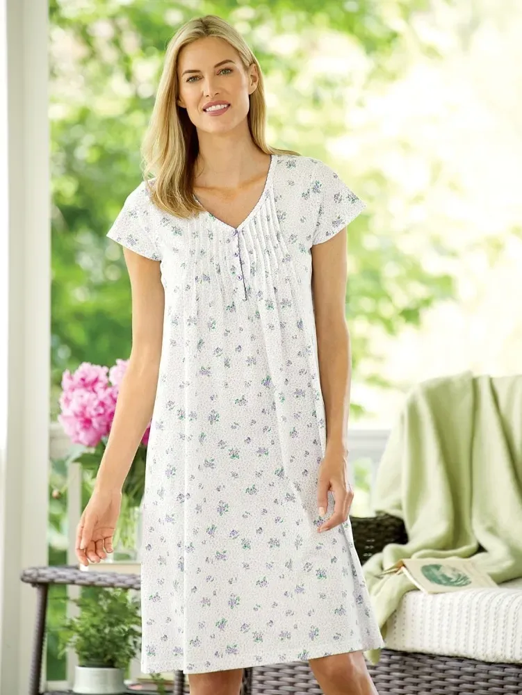 Sweet Violets Cotton Knit Nightgown