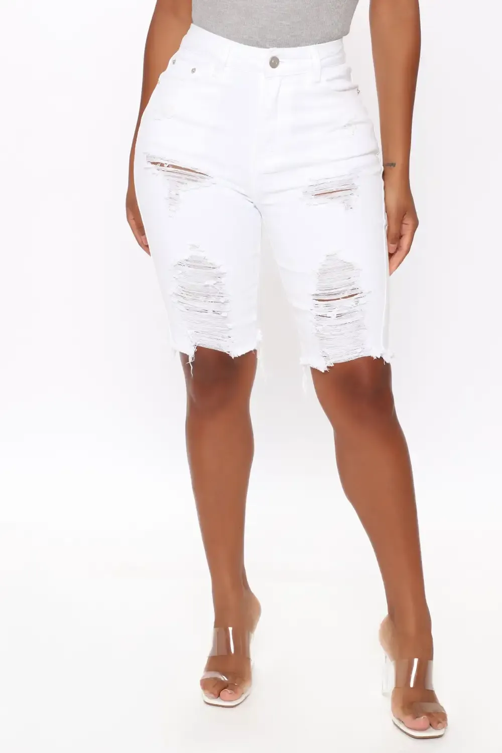 Haley Denim Bermuda Shorts - White
