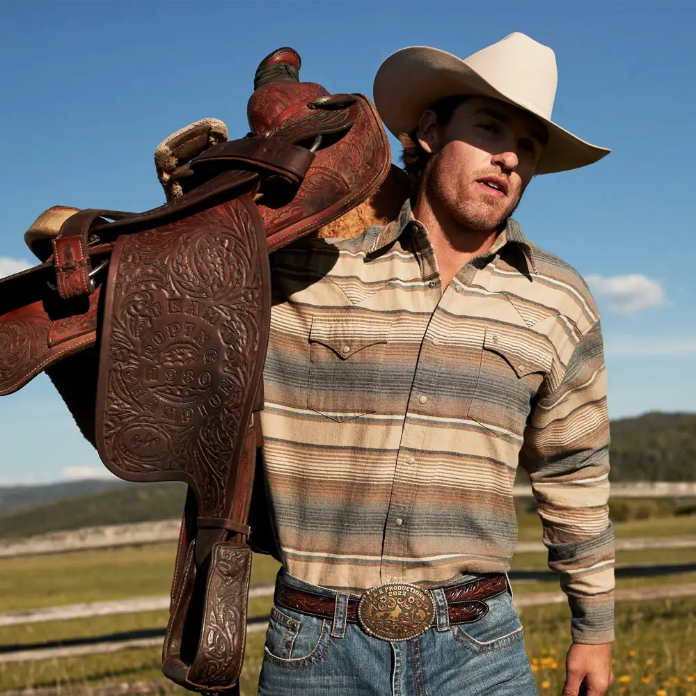 Blue Stripe Flannel Western Shirt