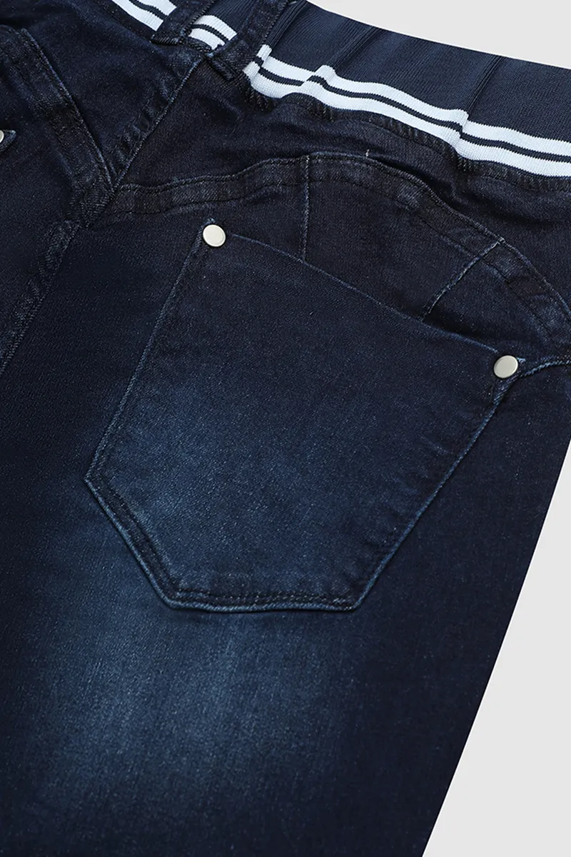 Wash Contrast Binding Double Button Drawstring Mid Waist Capri Jeans