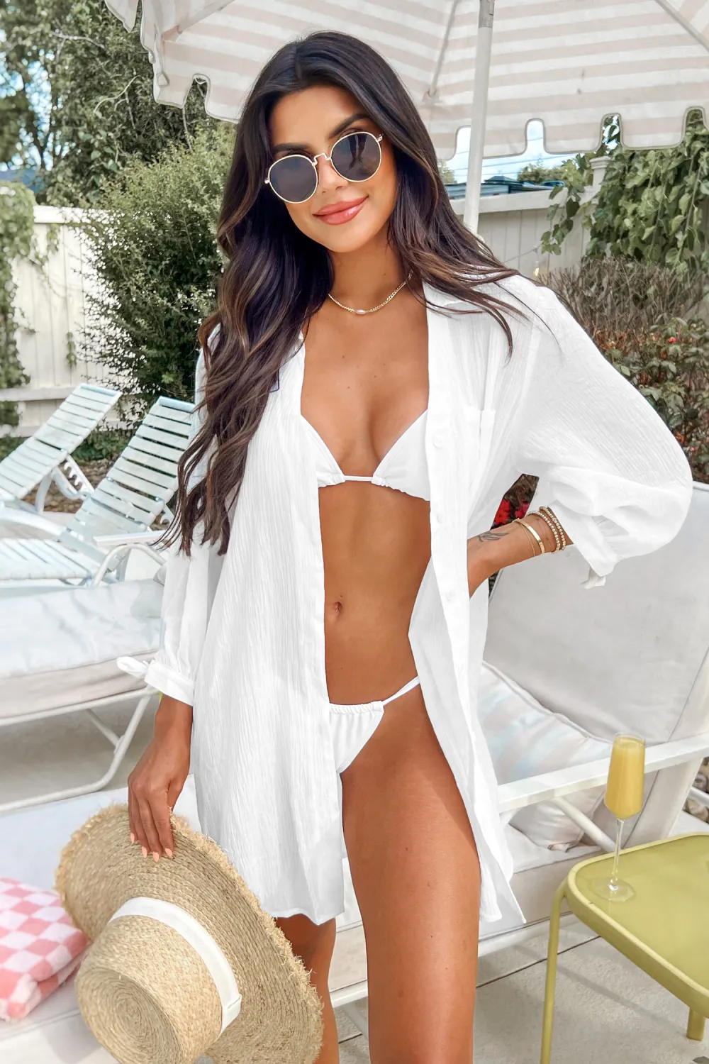 Seersucker Tie Cuff Cover-Up Dress