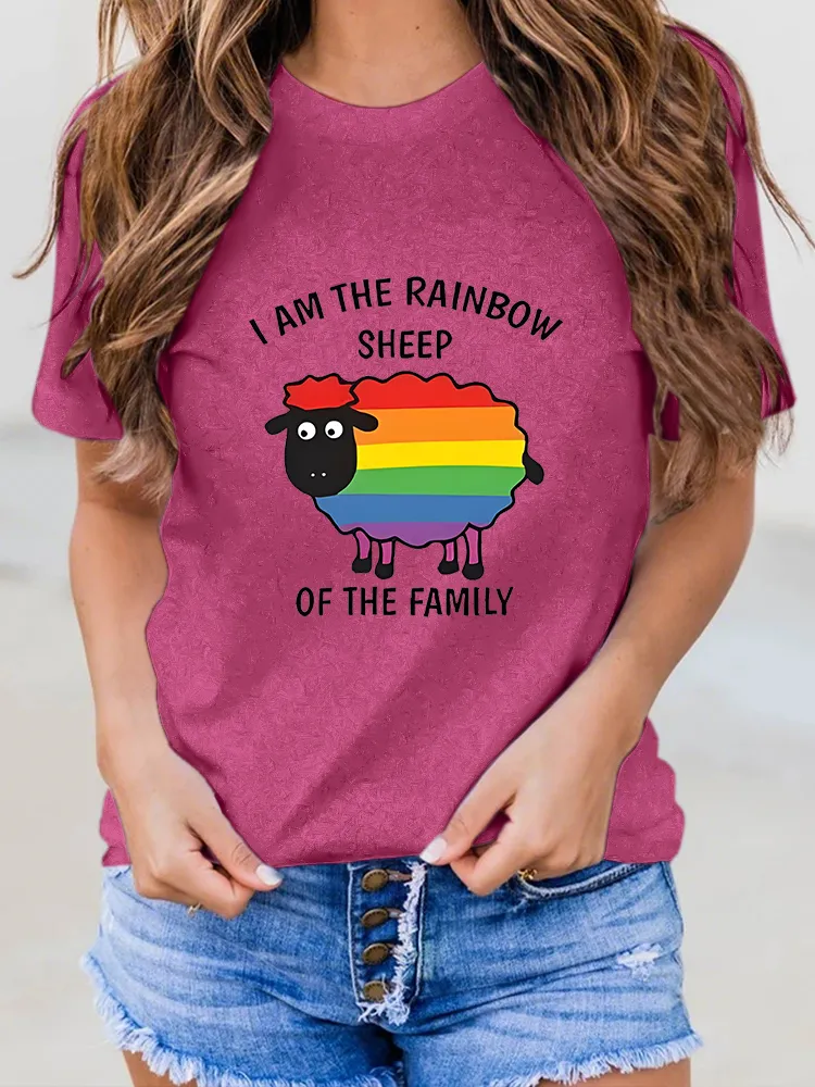 Women'S I Am The Rainbow Sheep Of The Famly Round-Neck Short-Sleeved T-Shirt