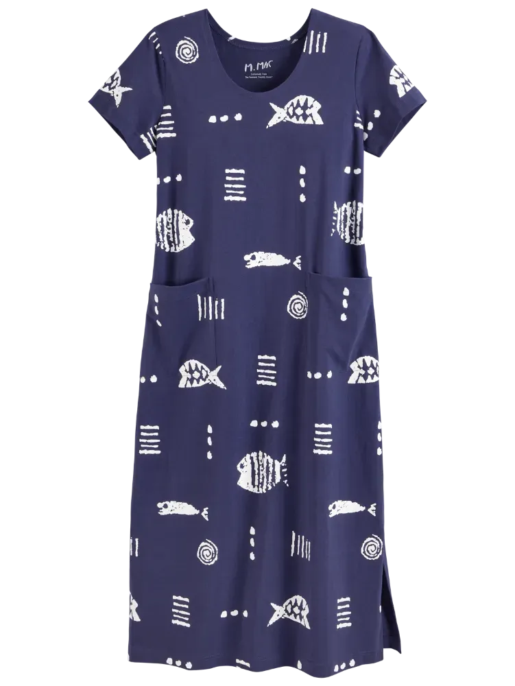 M.MAC Rock Fish Cotton Knit Ankle-Length Dress With Pockets