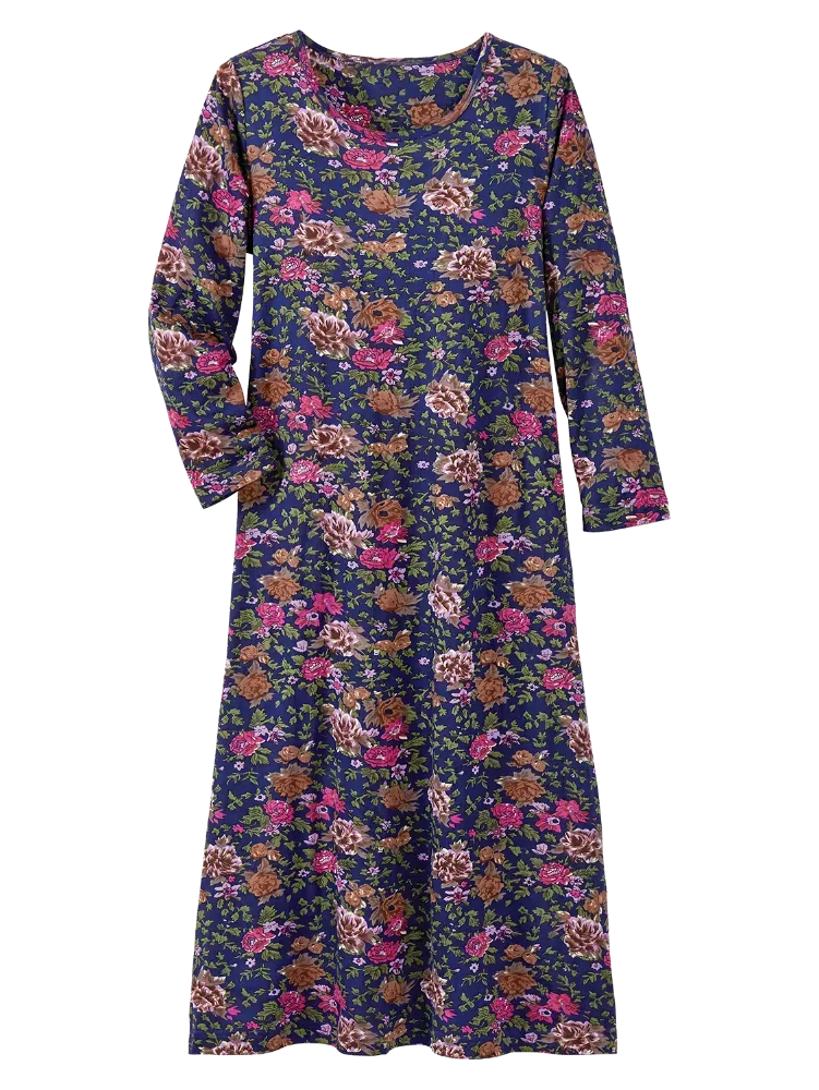 Floral Cotton Knit A-Line Dress