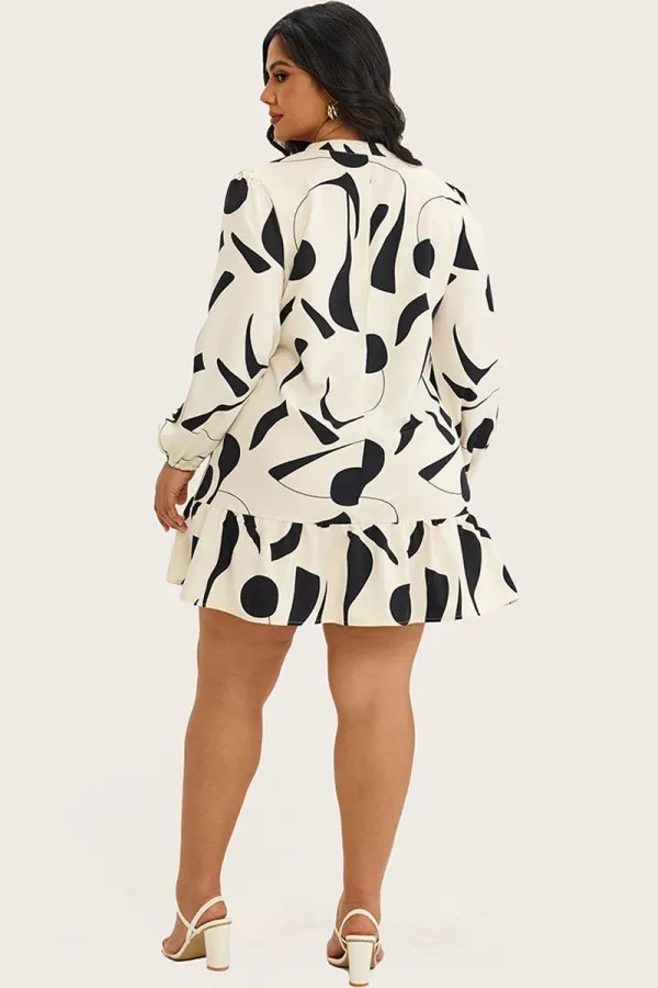 Floral Print Long Sleeve V-Neck A-Line Midi Dress