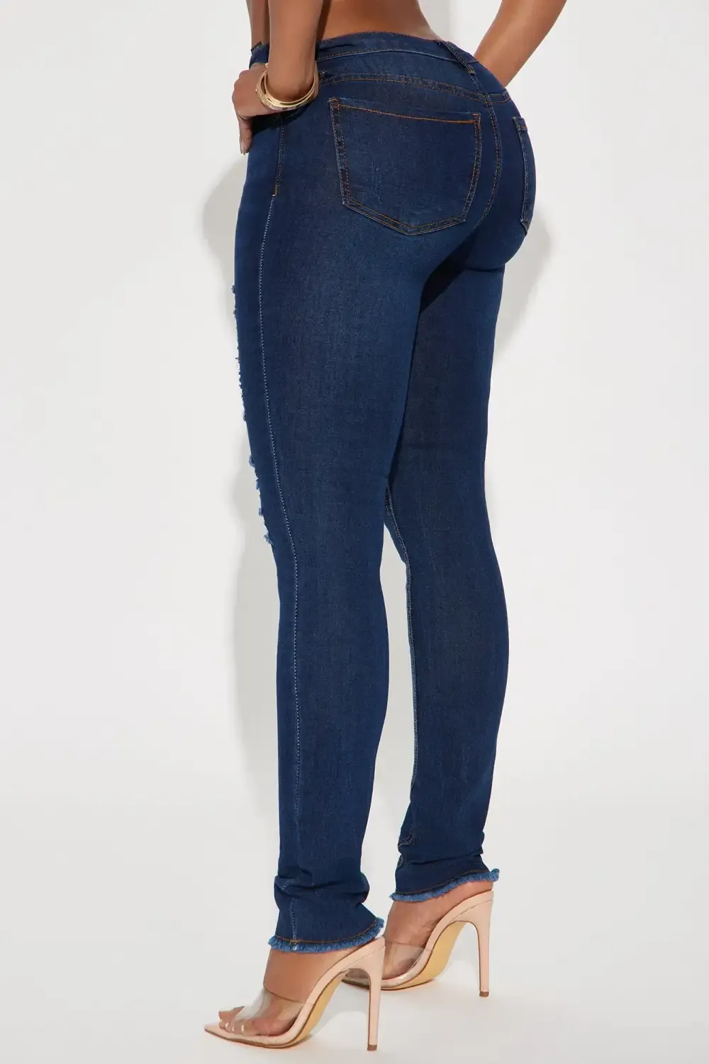 One Hit Wonder Ripped Mid Rise Skinny Jeans - Dark Wash