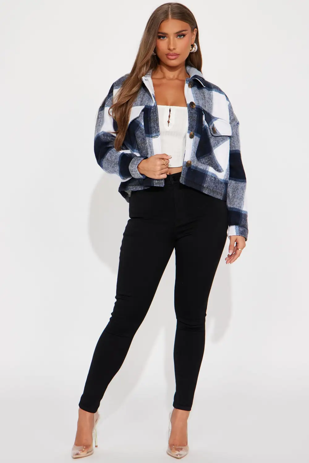 Keep Checking Plaid Shacket - Navy/combo
