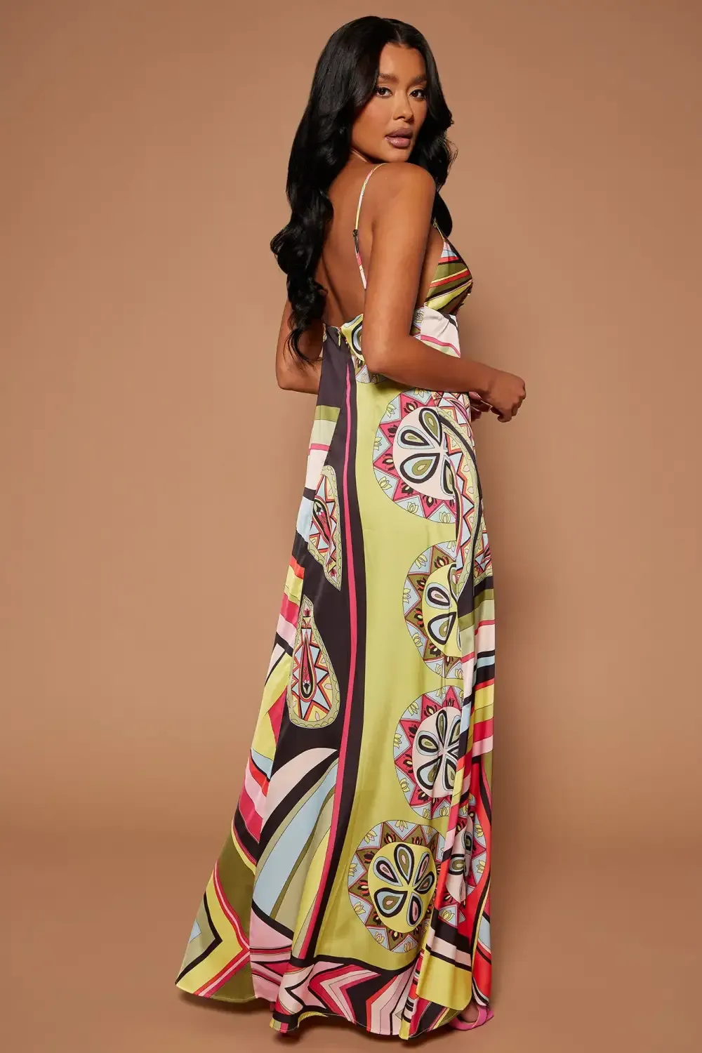 Giselle Satin Maxi Dress - Multi Color