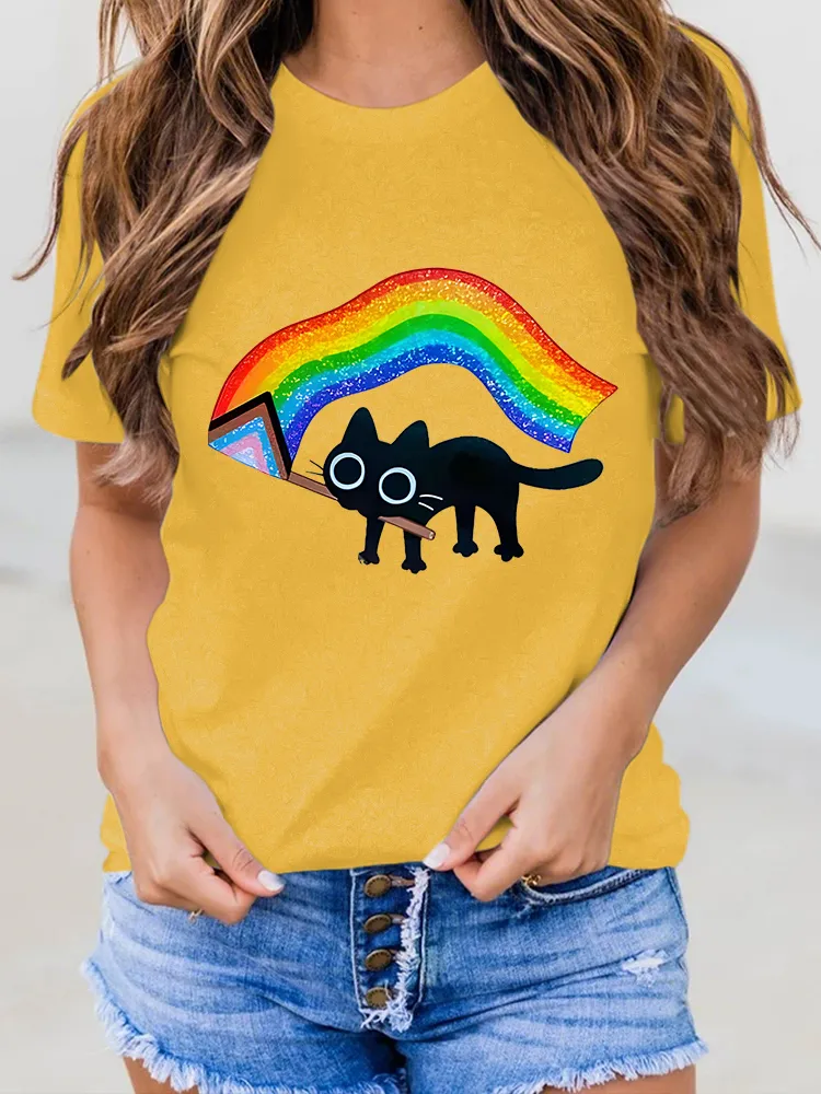 Women'S Proud Moon-Collar T-Shirt With Cartoon Print