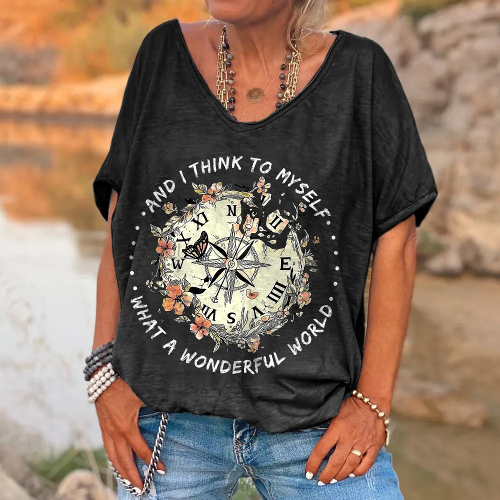 And I Think To Myself What A Wonderful World Printed Hippie T-shirt