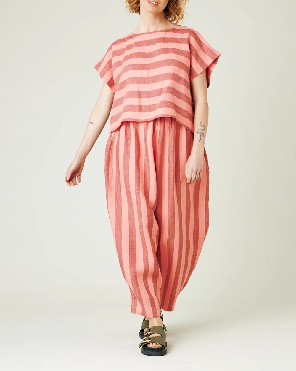 BLUSH STRIPE LINEN TOP