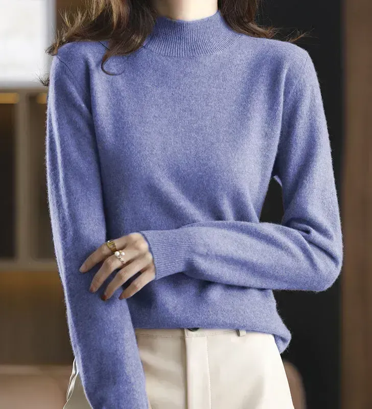 Solid Half Turtleneck Thickened Knit Sweater