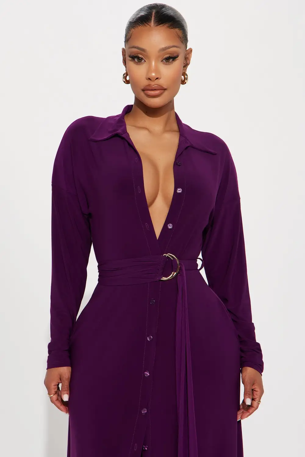 Amelia Belted Maxi Dress - Eggplant