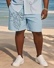 Big & Tall Men's Gradient Line Leaf Print Shirt and Shorts Suit