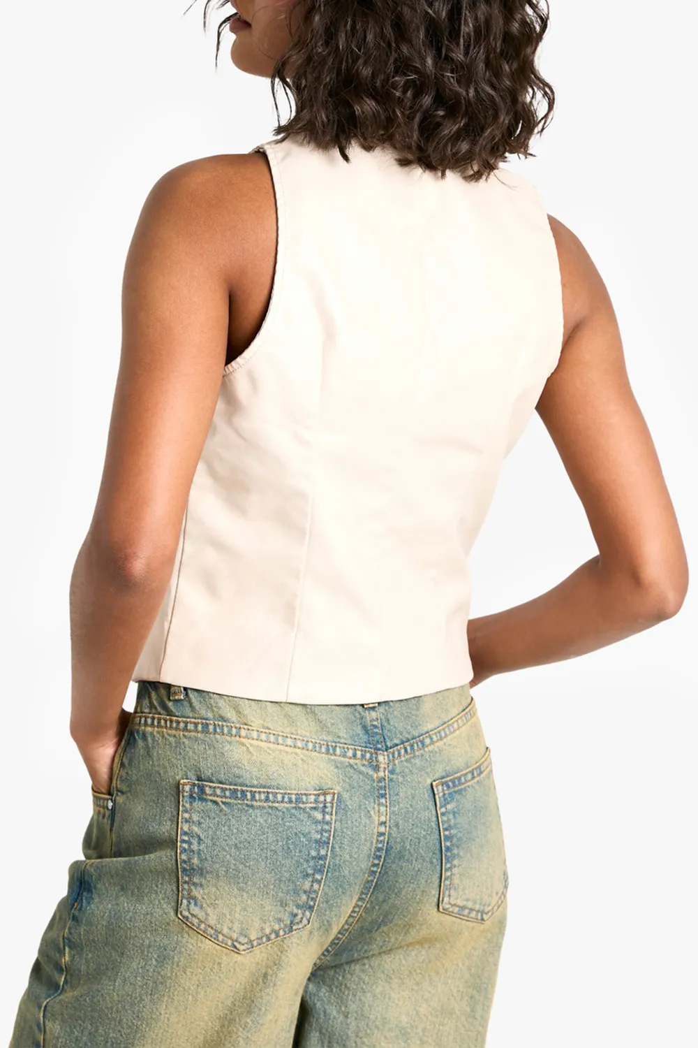Notched Lapel Faux Leather Personalized Women's Vest