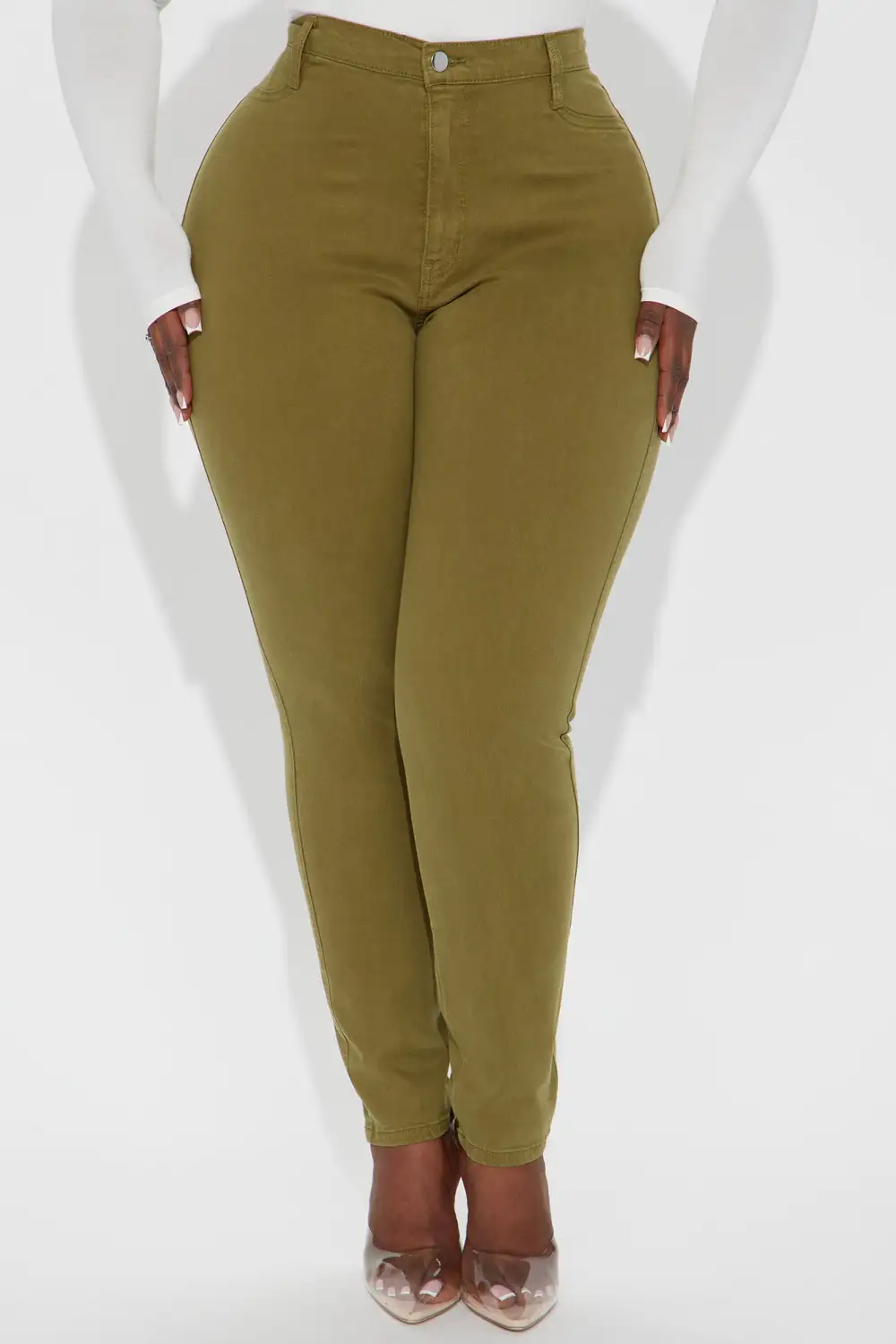 Classic Color High Waist Skinny Jeans - Olive