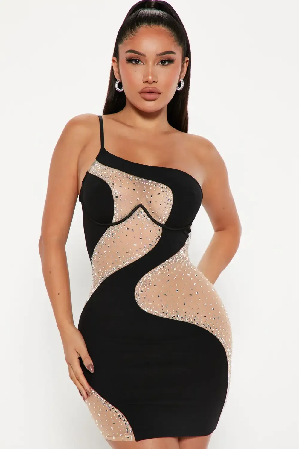Influenced Embellished Mini Dress - Black