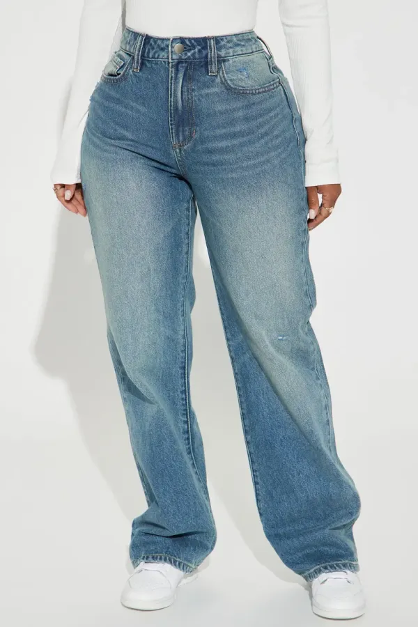 Charley Non Stretch Straight Leg Jeans - Medium Wash