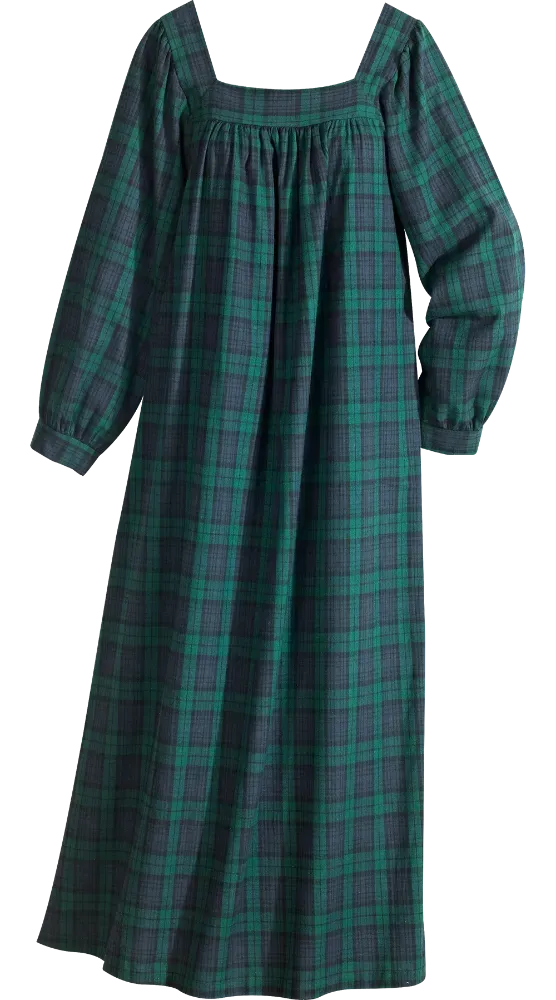 Portuguese Cotton Flannel Square-Neck Nightgown