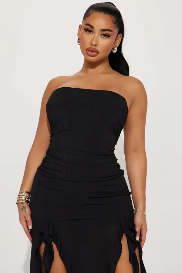 Naomi Ribbed Midi Dress - Black
