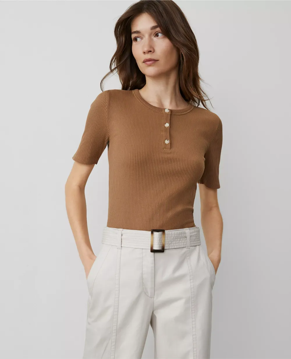 Weekend Collection Ribbed Henley Top