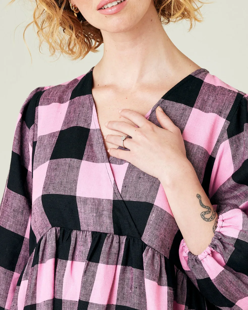 PINK & BLACK MEGA CHECK LINEN DRESS