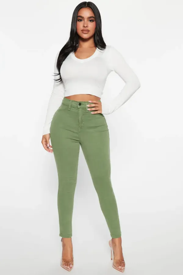 Petite Classic High Waist Skinny Jeans - Olive