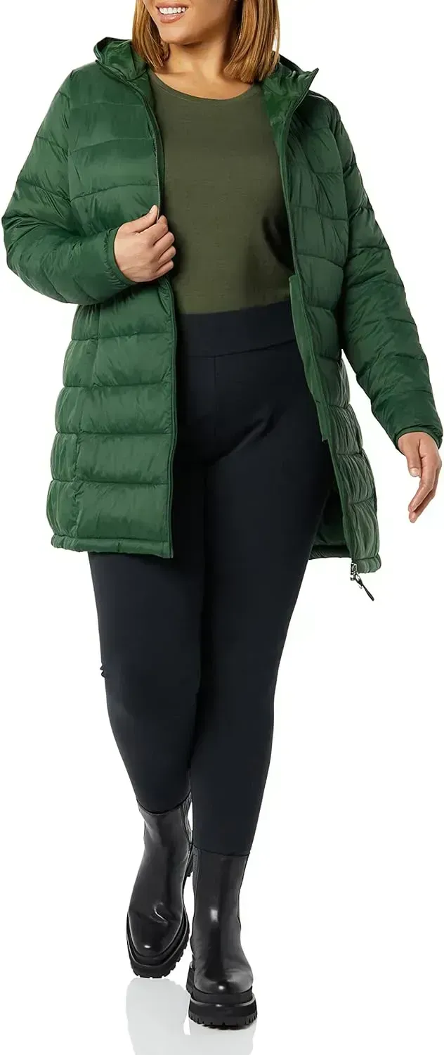 Women's Lightweight Water-Resistant Hooded Puffer Coat (Available in Plus Size)
