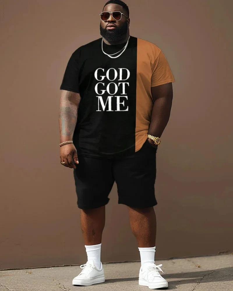 Street Casual Color Block Print Letter Big Men'S Set