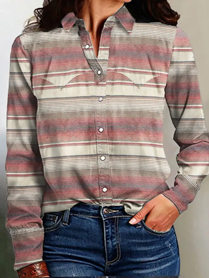 Women's Vintage Western Print Long Sleeve Shirt