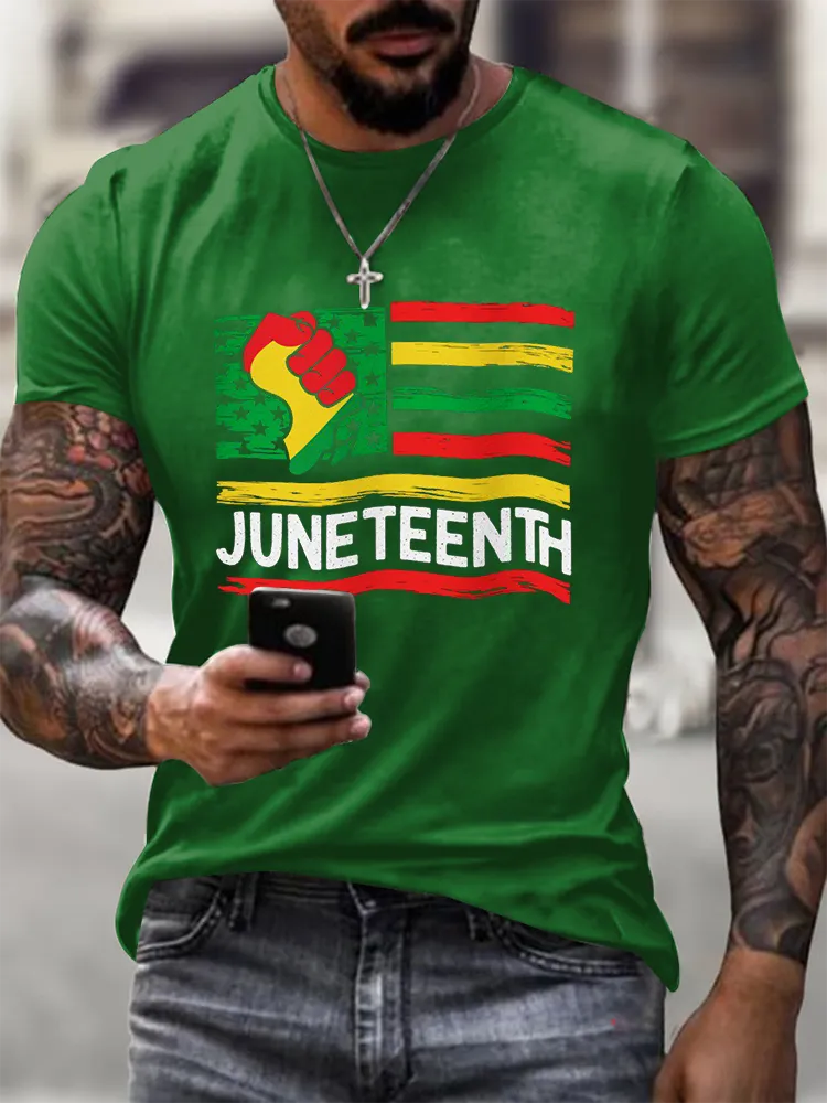 Men'S Round-Neck Short-Sleeved T-Shirt With Juneteenth Prints