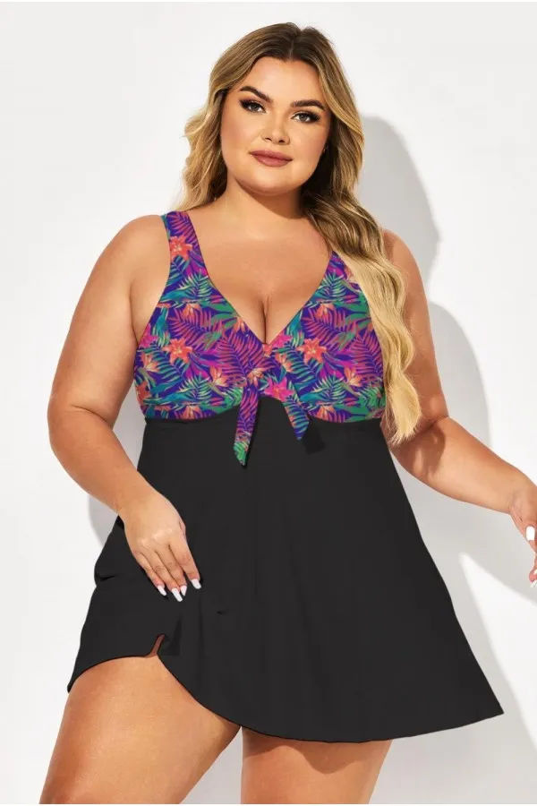 Tie Front V-Neck Tummy Control Swimdress