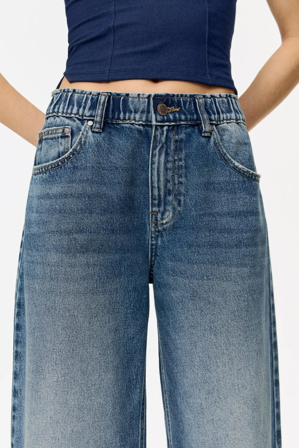 Jeans baggy wide leg cintura elástica