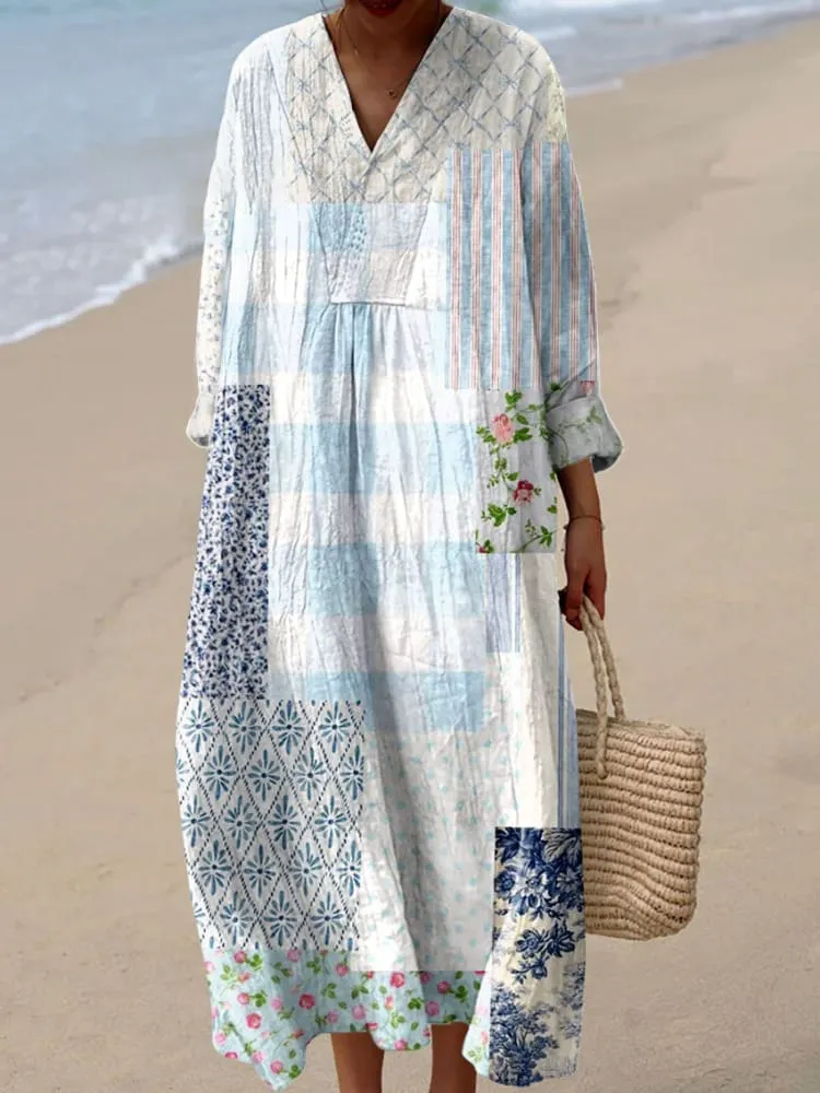 Women's Vintage Flower Art Print Cozy Dress