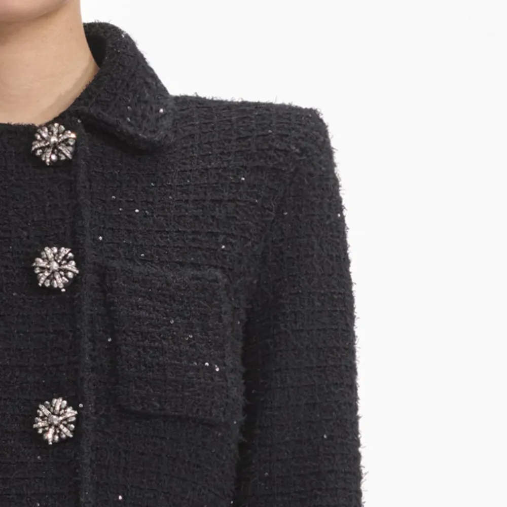 Black Textured Knit Peplum Jacket