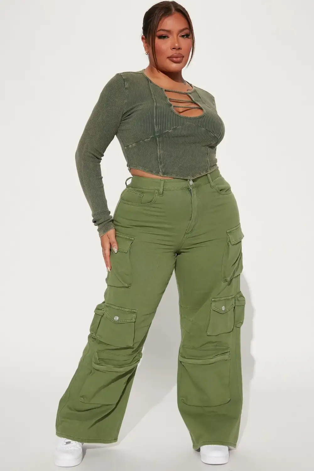 Melrose High Rise Cargo Jean - Olive