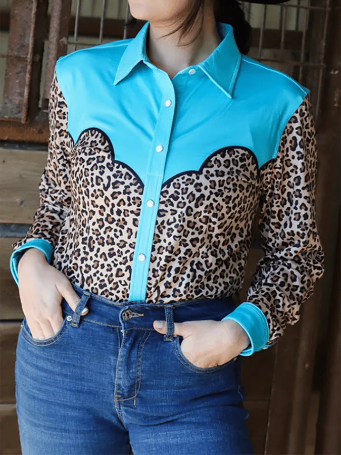 Women's Vintage Western Print Long Sleeve Shirt