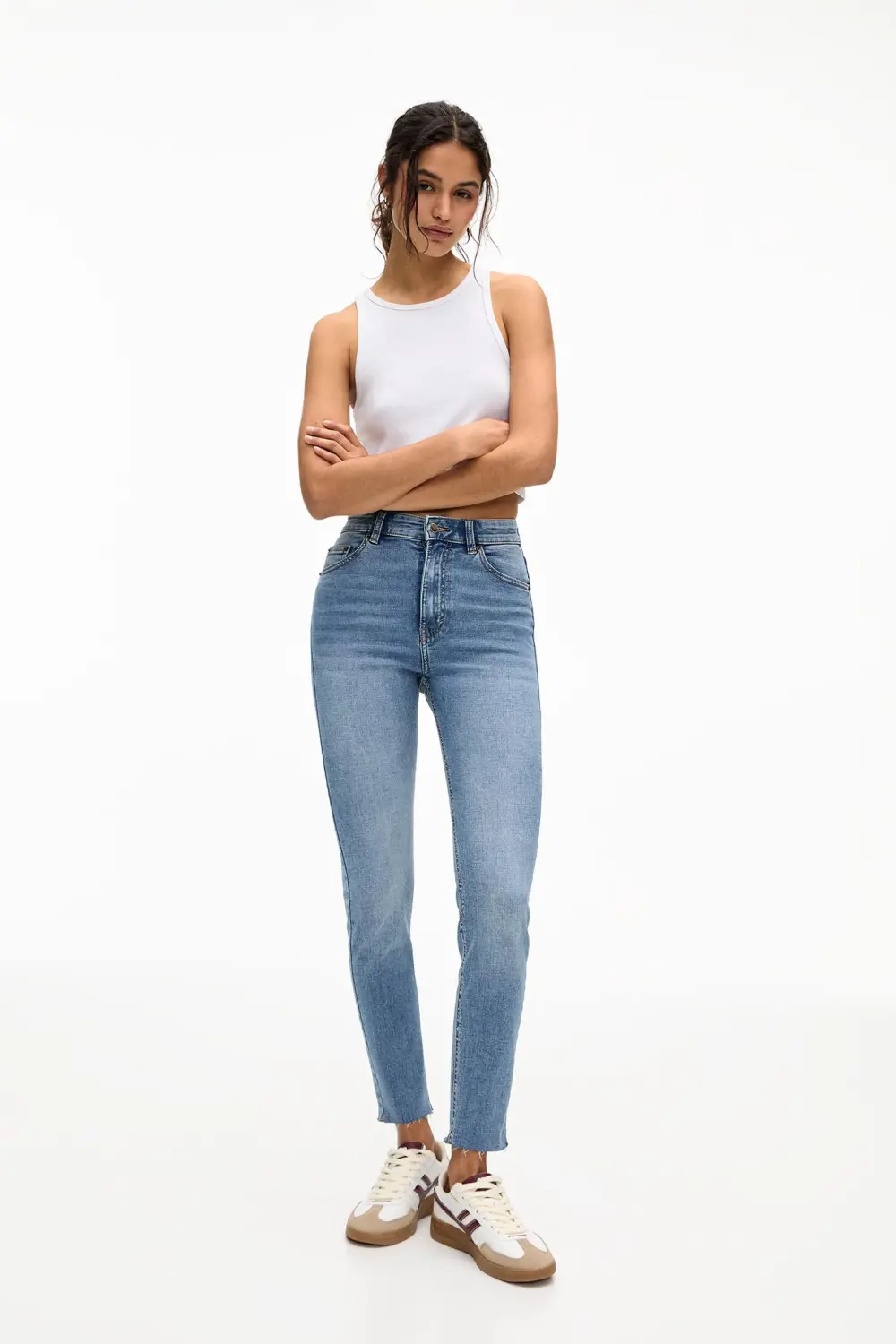 Jeans skinny tiro alto
