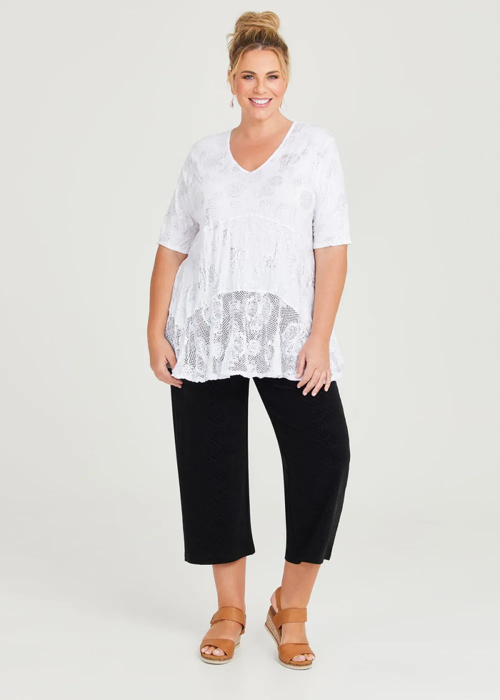 Mesh Overlay Foil Bamboo Top